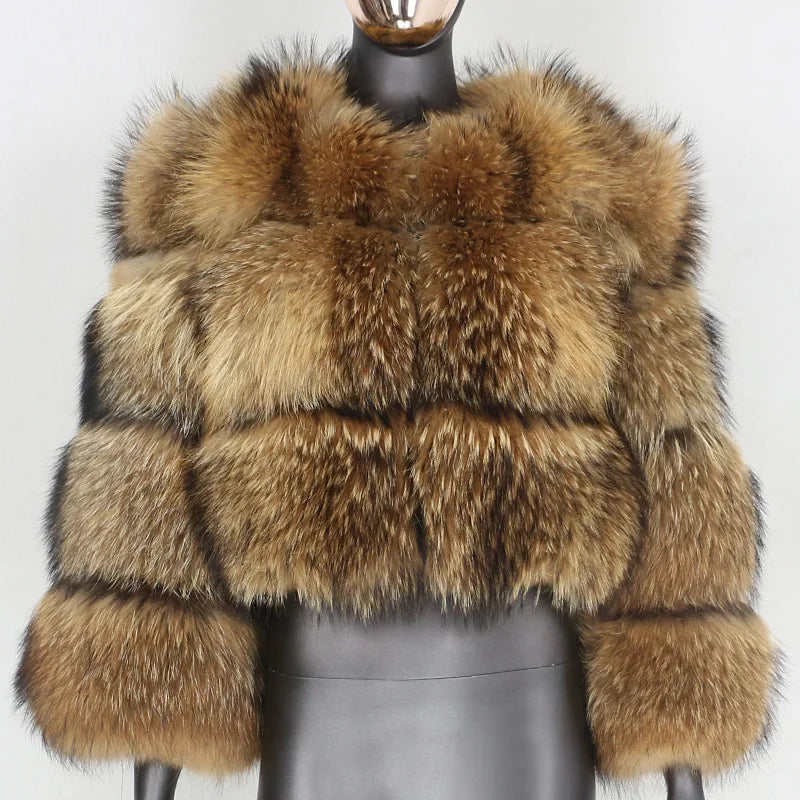 Punk Fake Raccoon Fur Jacket Women Autumn Winter Faux Fur Fox Coats Short Coat Jackets Furry Outerwear Work Thick Warm Coats